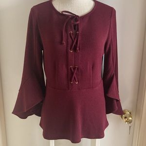CHICOS PEPLUM TOP with 3/4 length bell style sleeves